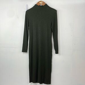 Tkees The Super Rib Turtleneck Maxi Dress long sleeve size Small Green